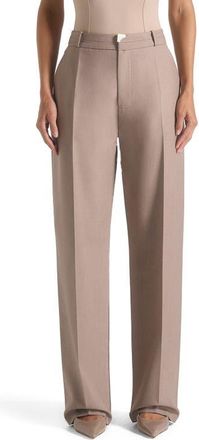 Mani&egrave;re De Voir Doria Tailored Trousers With Waistband Detail in Taupe at Nordstrom, Size 12