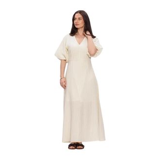Selected Slfmaddie SS Closed Back Midi Dress - Dames - Maxi kleedjes - Beige - M - Kleedjes