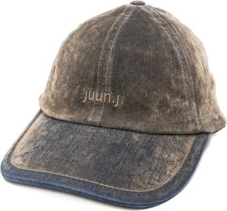 Juun.J Cappello da baseball denim con lavaggio acido - Marrone