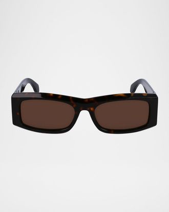 Ferragamo Men & apos;s Classic Logo Acetate Rectangle Sunglasses, 57mm