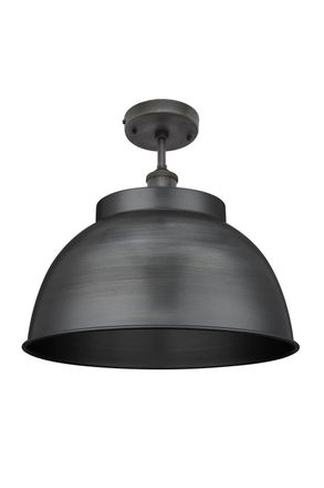 Industville Brooklyn Dome Flush Mount, 17 Inch, Pewter, Pewter Holder