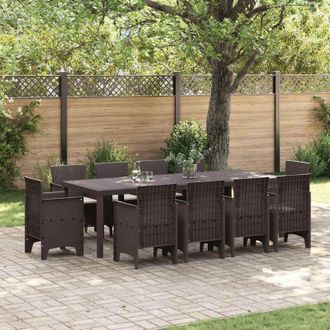 vidaXL Conjunto De Comedor De Jard&iacute;n 11 Pcs Marr&oacute;n Ratan Polt Vidaxl