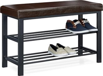 Relaxdays Relaxdays - Banco Zapatero, Recibidor, Entrada, Vestidor, 6-8 Pares, Metal-cuero Sint&eacute;tico, 2 Pisos, 49x81x31 Cm, Marr&oacute;n