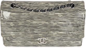 Chanel Black & White Patent Leather Medium Classic Double Flap Bag (Authentic Pre-Loved)