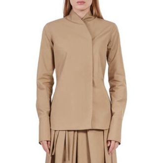 Ferragamo Womens Asymmetric Sculpted Poplin Blouse, Brand Size 40 ( US Size 6 )