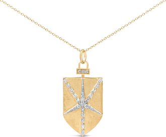House of Brilliance 14KT Yellow Gold Plated Sterling Silver 1/2 Cttw Diamond Shield Star Medallion Pendant Necklace