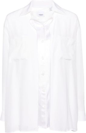 Burberry logo-patch layered silk shirt - women - Silk/Silk - 6 - White