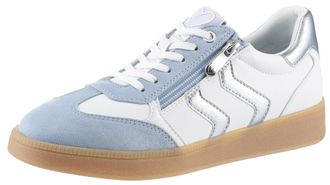 Marco Tozzi Plateausneaker MARCO TOZZI, Damen, Gr. 36, blau (wei&szlig;, hellblau), Lederimitat, Textil, Veloursleder, metallic, unifarben mit Farbeinsatz, Schuhe Plate