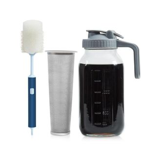 OEM Tarro Mason De 1,9 Litros (64 Oz) Para Cafetera De Infusi&oacute;n En Fr&iacute;o, Tapa Abatible De Vidrio Grueso Y Duradero Con Asa