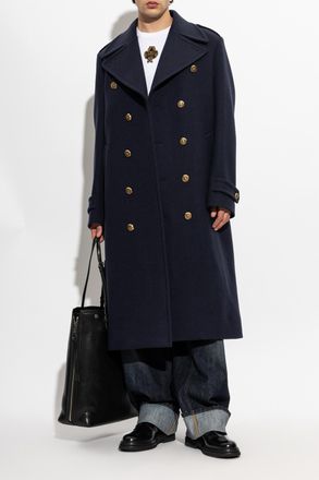 Dolce & Gabbana Wool Coat With Single Vent, Mens, Navy Blue