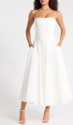 House of CB Gina Strapless Corset Stretch Cotton Dress in White at Nordstrom, Size X-Small