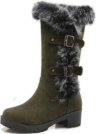 Generic Eestfy Womens Suede Platform Knee High Boots with Faux Fur Trim Chunky Block Heel Side Zipper Winter Fashion for Travel Outdoor Walking and Daily Outf