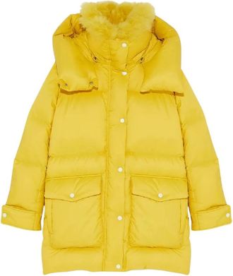 Yves Salomon Gele Puffer Jacket met Wollen Kraag - Dames - Gewatteerde jassen - Geel - M - Wol - Jassen