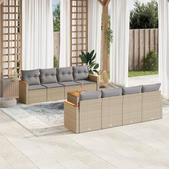 vidaXL Juego De Sof&aacute;s Jard&iacute;n Con Cojines Beige Mezcla 9 Pzas Rat&aacute;n Pe Vidaxl