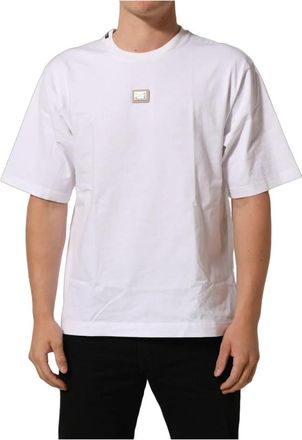 Dolce & Gabbana Katoenen T-shirt met Logoplaat - Heren - T-shirts - Wit - M - Katoen - Tops