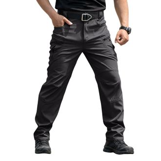 Generic Mens Multi-Pocket Water-Repellent Work Trousers Breathable Durable Tactical Pants with Adjustable Waist Stretch Fabric for Outdoor Hiking Camping Fish