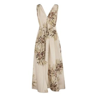Brunello Cucinelli Brunello Cucinelli, Maxi Dresses, female, White, Size: M Cotton Bloom Print Poplin Dress