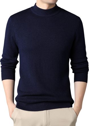 Generic Autumn, Winter Turtleneck Pullover Jumper for Men Navy Solid Color - Full Long Sleeve - High Roll Neck - Classic Fit - Ribbed - Thick - Pull on - Work