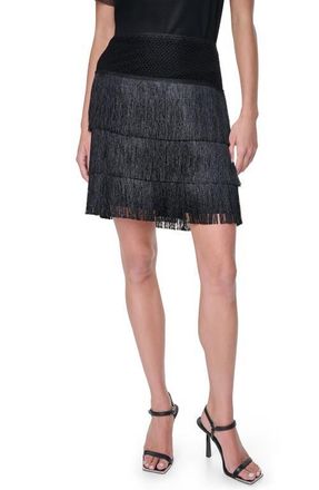 DKNY Tiered Fringe Miniskirt in Black at Nordstrom, Size X-Large