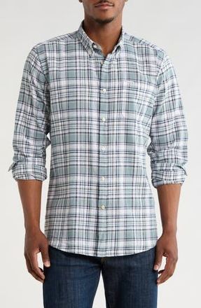 Barbour Bridgeport Tailored Fit Plaid Linen & Cotton Button-Down Shirt in Blue at Nordstrom Rack, Size Xx-Large