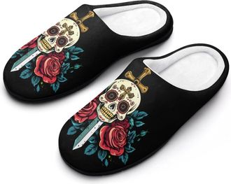 Generic Ancient Sword Skull Womens Slippers Warm House Slippers Indoor House Shoes with Anti-Skid Rubber Sole