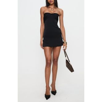 Princess Polly Irena Strapless Satin Minidress in Black at Nordstrom, Size 10