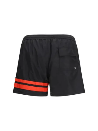 GCDS Logo-Striped Nylon Swim Shorts - Black