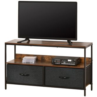 HOMCOM TV Cabinet - TV Console Unit with 2 Foldable Linen Drawers Rustic Brown | TJ Hughes
