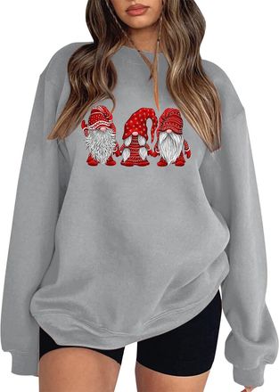 Generic Christmas Jumper Womens Oversize Christmas Sweatshirt Long Sleeve Christmas Jumper Ugly with Christmas Motifs Soft Christmas Sweater Fun Christmas Cos