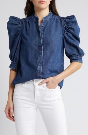 Frame Denim Gillian Puff Sleeve Denim Shirt in Dark Room at Nordstrom Rack, Size X-Small