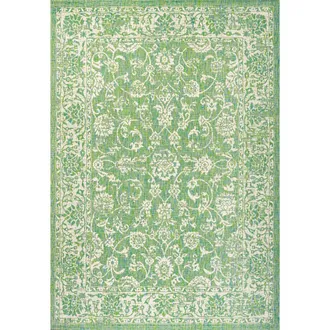 Jonathan Y Designs Tela Bohemian Textured Weave Floral Indoor/Outdoor Area Rug in Cream/green at Nordstrom, Size 2Ft 0In X 8Ft 0In