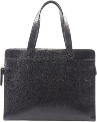 Chanel Pre-owned Logo Grained Calfskin Tote Bag - Dames - Vintage Handtas - Zwart - ONE Size - Vintage
