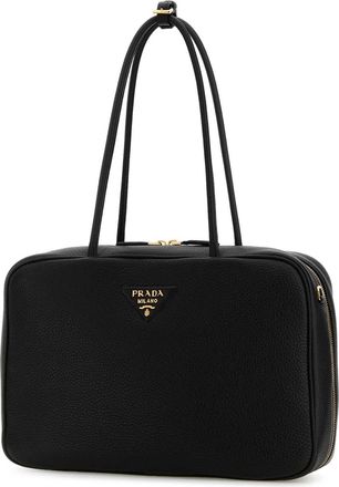 Prada Womens Textured Deer Leather Shoulder Bag Black