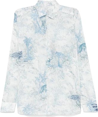 Etro Bloemenkatoenen overhemd gemaakt in Itali&euml; - Heren - Casual Overhemden - Blauw - XL - Katoen - Overhemden