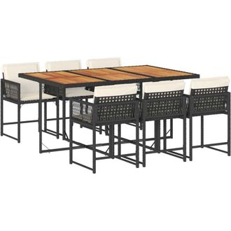 vidaXL vidaXL Set da Pranzo da Giardino 7 pz Nero con Cuscini in Polyrattan