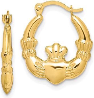 Diamond2Deal 10K Yellow Gold Claddagh Hollow Fancy Hoop Earrings