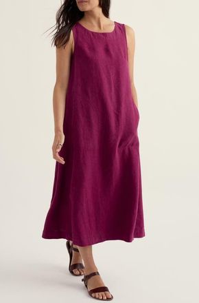 Seasalt Cornwall Cresting Waves Sleeveless Linen A-Line Dress in Dark Freesia at Nordstrom, Size 14