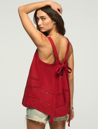 Lucky Brand Womens Linen Lace Trimmed Tank
