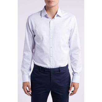 Nordstrom Trim Fit Grid Dress Shirt in White- Grey Twill Grid at Nordstrom Rack, Size 16.5 - 32/33