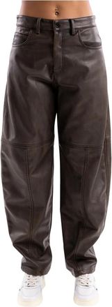 Pinko Papavero Broek - Dames - Leren Broeken - Bruin - S - Leer - Broeken