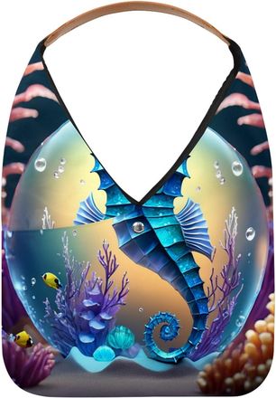 Generic Seahorse Crystal Ball Reusable Lightweight Grocery Bags - Foldable Into Compact Pouch, Washable & Sturdy, Multipurpose for Shopping and Travel