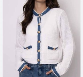 RD Style Jazzlyn Long Sleeve Cardigan In Ivory Denim Combo