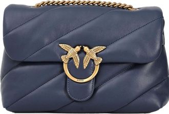 Pinko Love Big Puff Quilted Leather Shoulder Bag, Indigo Blue, 28 x 18 x 11 cm