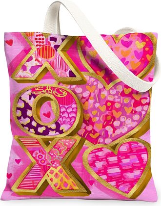 Generic ValentineS Day Heart Canvas Tote Bags, Cute Love Design Reusable Grocery Bags, Lightweight Washable Shoulder Strap for Tra, Peach, 13x15 Inch