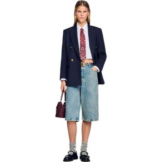 Sandro Distressed denim Bermuda shorts in Blue Jean at Nordstrom, Size 34 Eu