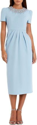 Mac Duggal Hand Embellished Rhinestone Neckline Column Dress in French Blue at Nordstrom, Size 12