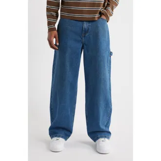 Elwood Wood Shop Baggy Wide Leg Carpenter Jeans in Blue Medium at Nordstrom Rack, Size 26
