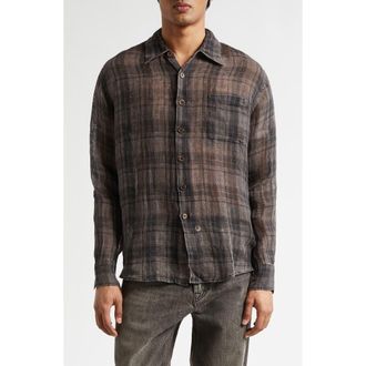 Our Legacy Above Check Linen Button-Up Shirt in Penumbra Check Sheercoat Linen at Nordstrom, Size 42 Us