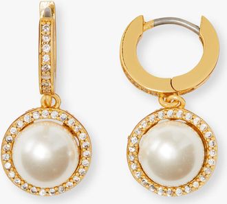 Kate Spade New York Womens Something Sparkly Spade Huggie Earrings in White