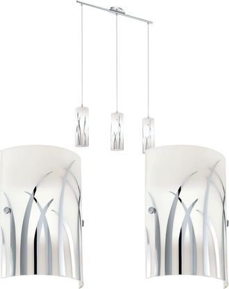 Loops Ceiling Pendant Light & 2x Matching Wall Lights Chrome & Pattern Glass Shade